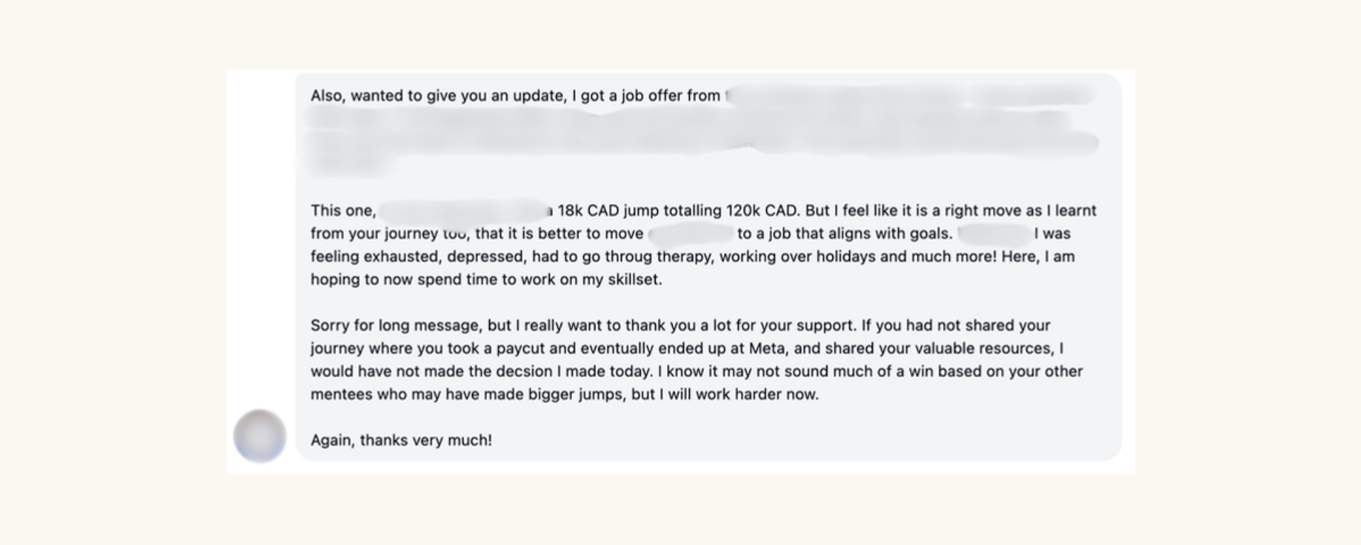 Sehaj's testimonial screenshot