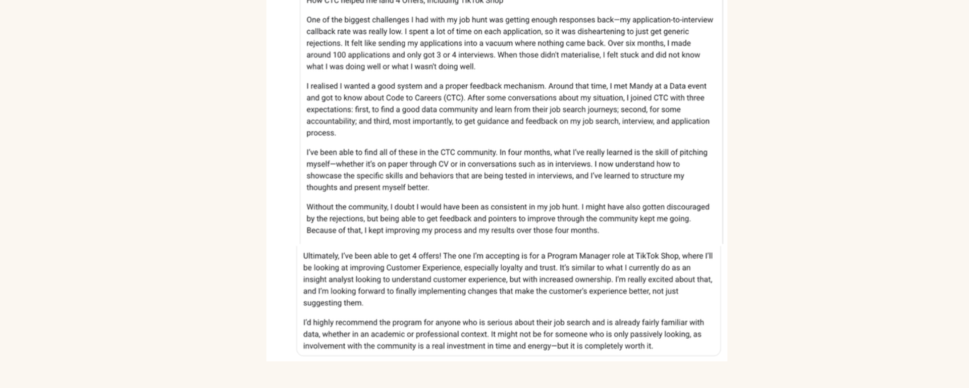 Shilpa's testimonial screenshot